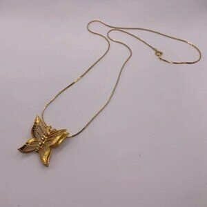 #007 Vintage gold tone  butterfly necklace